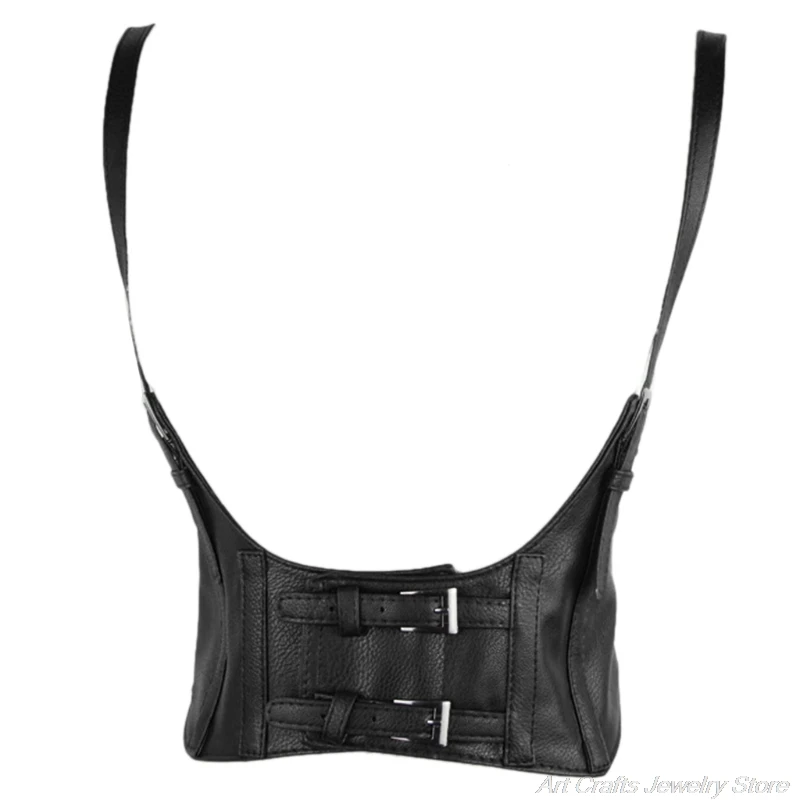 

Women Vintage Gothic Faux Leather Underbust Corset Crop Top Solid Color Adjustable Vest Waist Belt Double Buckle Cincher A07 21
