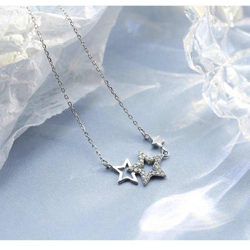 

High Quality 925 Sterling Silver Necklaces With Micro Pave Zircon collares Fashion Star Pendant Women necklace Chains for Women