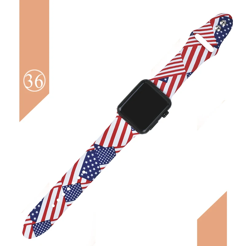 Цветочные полосы для Apple watch Series 5 4 3 2 1 40 мм 44 мм, силиконовый ремешок с принтом для iWatch Series 5 4 3 2 1 38 мм 42 мм - Цвет ремешка: Color 36
