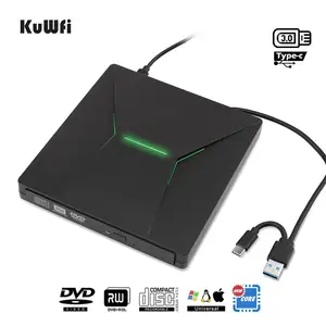 Портативный высокоскоростной DVD-проигрыватель KuWfi USB 3.0 Type-C +RW с Цветной подсветкой, DVD-проигрыватель для MacbookWindow OS компьютера