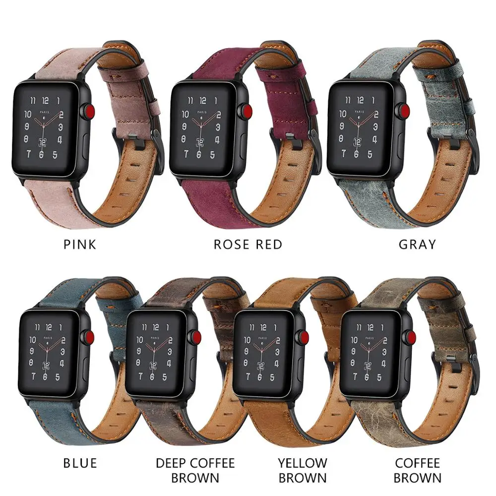 Ремешок из коровьей кожи в стиле ретро для Apple watch ремешок 44 мм 40 iWatch 42 38 браслет