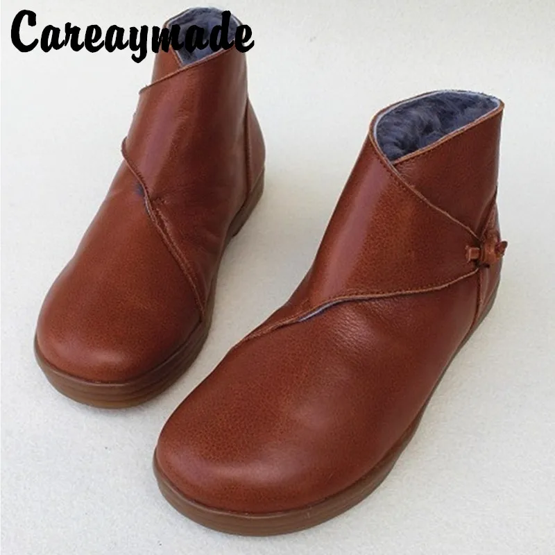 

Careaymade-Winter Realleather plush fur one-piece short snow boots warm, non slip and thick soled high top wool women's shoes