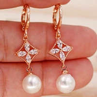 bohemian dangle drop pearl earrings for women s earrings white zircon gold filled jewelry party wedding accessories gift