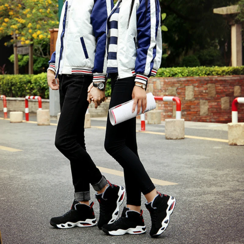 Winter Couple Air Cushion Shoes Men Shock Absorbing High Top Boots Women Leisure Plus Velvet Warm Cotton Chunky Sneakers | Обувь