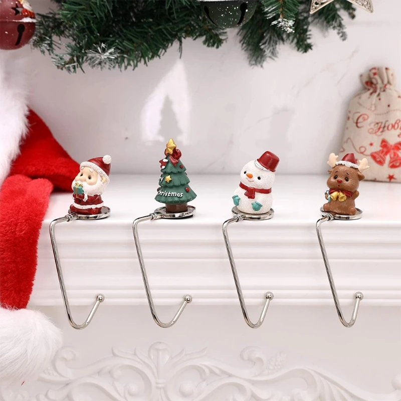 

10 Pcs Foldable Hanging Clasp Christmas Stocking Hook Non-Slip Fireplace Hanger Christmas Party Decor