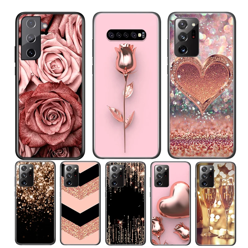 

Love Rose Gold Style For Samsung Galaxy S23 S22 S21 S20 FE Ultra S10 S10E Lite 5G S9 S8 S7 S6 Edge Plus Black Phone Case Fundas