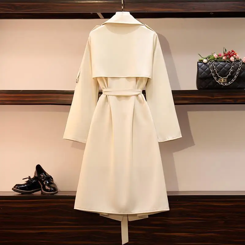 Модный Женский Тренч с отложным воротником двойными карманами однотонный на