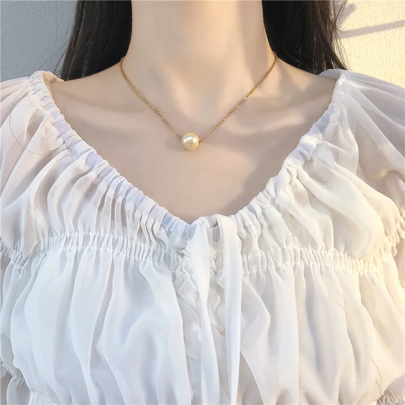 

South Korea contracted small and pure and fresh temperament pearl necklace personality girl heart necklace chain of clavicle