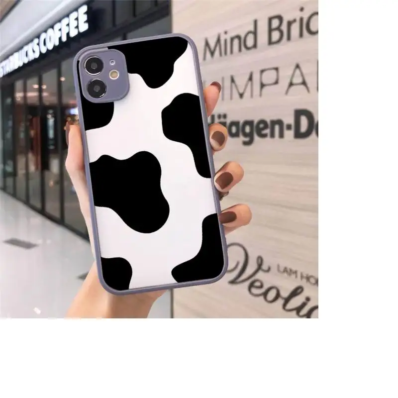 

cow skin print Phone Case For iPhone 12 11 Mini Pro XR XS Max 7 8 Plus X Matte transparent Gray Back Cover