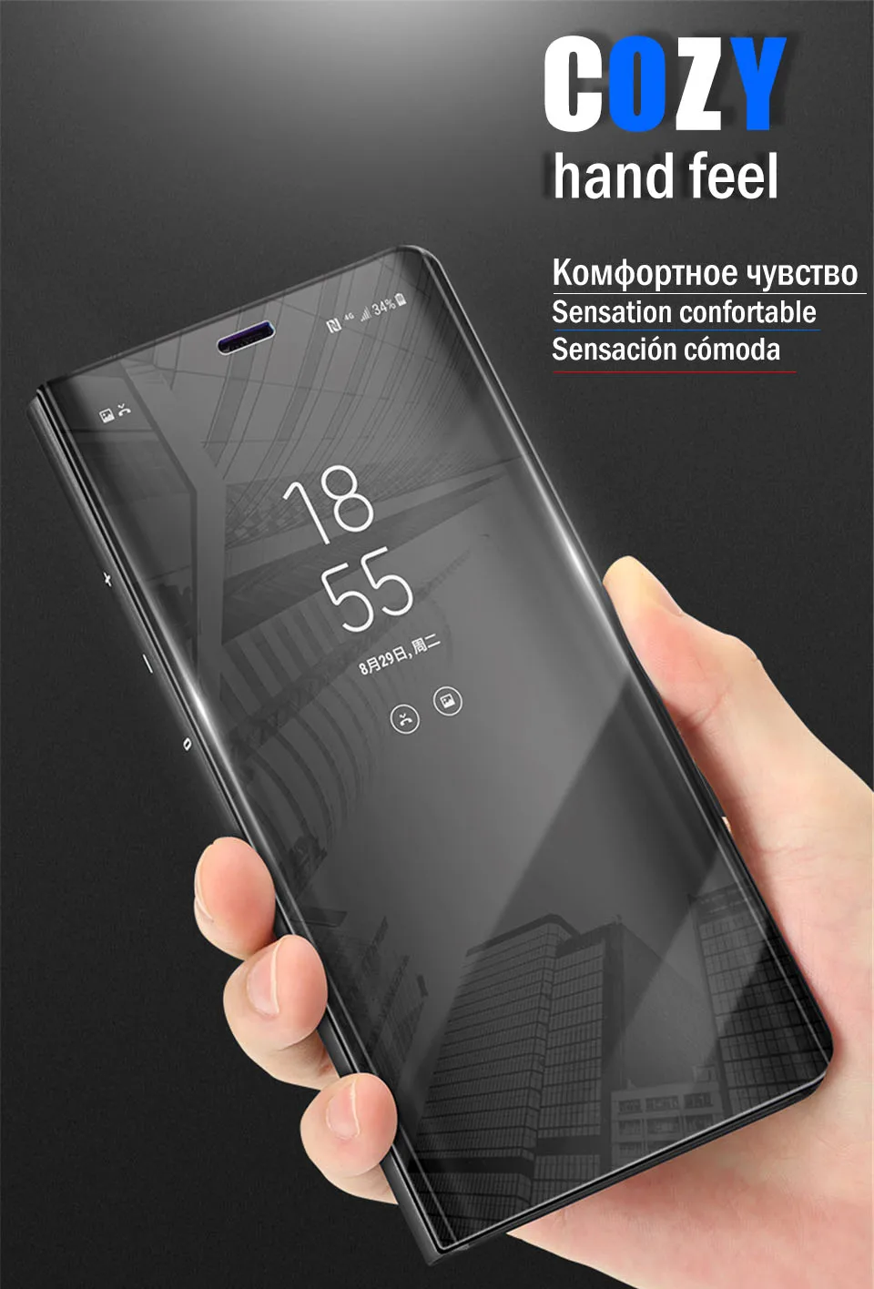Чехол-книжка на подставке зеркальный чехол для samsung Galaxy S8 S9 S10 S7 край A7 A6 A8 A9 J8 J4 J6 плюс A5 A3 A30 A20 A10 M10 M20 сумка