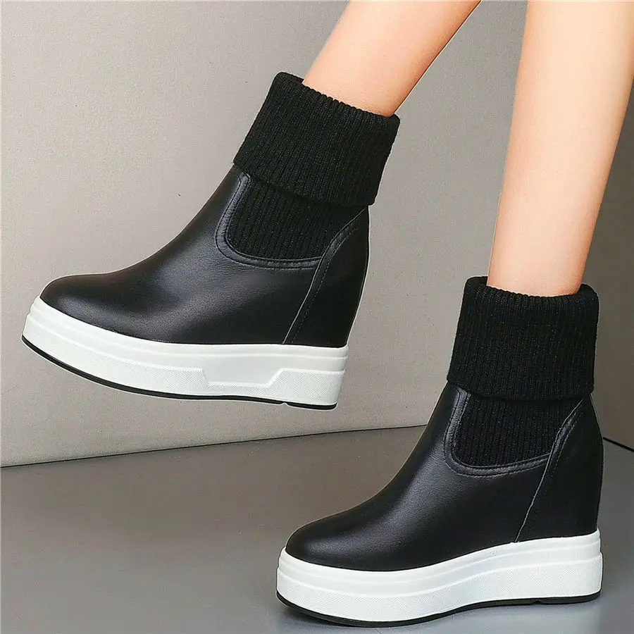 

Punk Goth Platform Ankle Boots Women's Leather Fashion Sneaker Wedge High Heels Thick Sole Creepers Goth 34 35 36 37 38 39 40