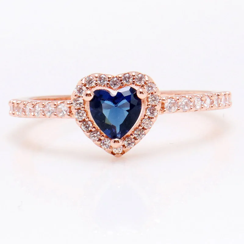 

Original Sparkling Blue Elevated Heart Ring With Crystal For Women 925 Sterling Silver Ring Wedding Gift Fine Europe Jewelry