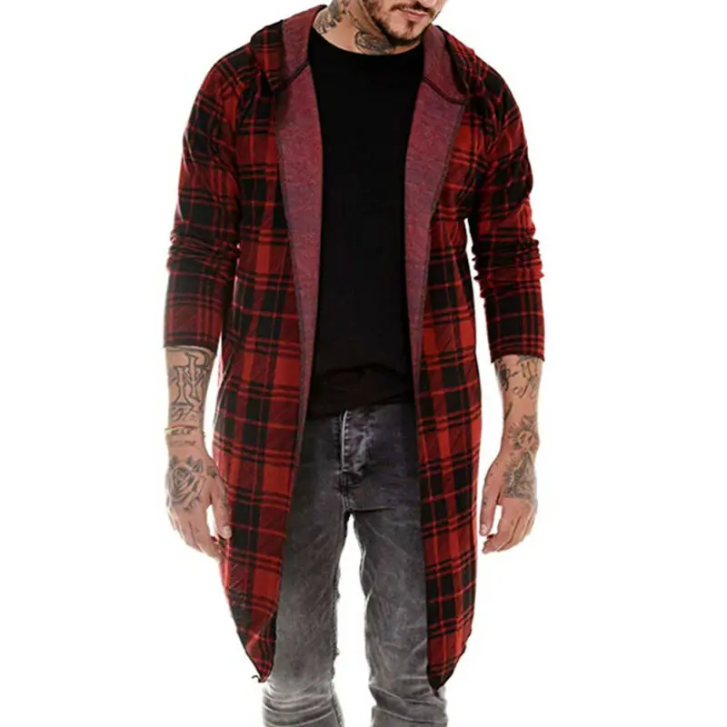 Мужская клетчатая куртка с длинным рукавом и капюшоном|Мужские куртки| |