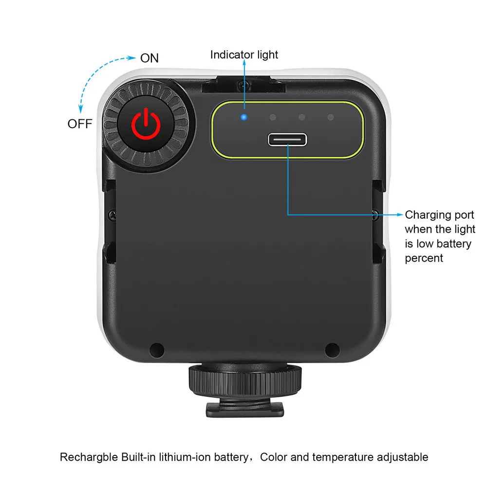 

W49S Mini RGB LED Video Light 2000mAh Portable Pocket Photographic Lighting Vlog Fill Light Smartphone DSLR SLR Lamp