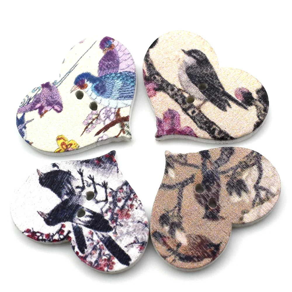 25 мм деревянные пуговицы в форме сердца для детской одежды 2 отверстия швейная