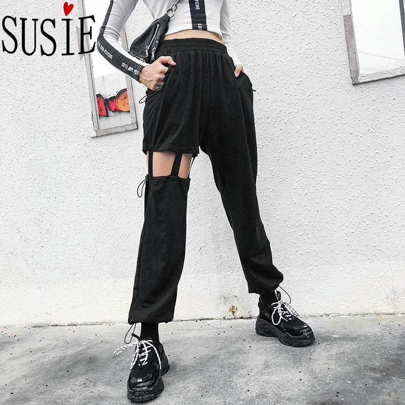 Women Pants High Waist Hollow Out Fashion Streetwear Hip Hop Punk Cargo Joggers Autumn Winter Sexy Trousers Plus Size | Женская одежда