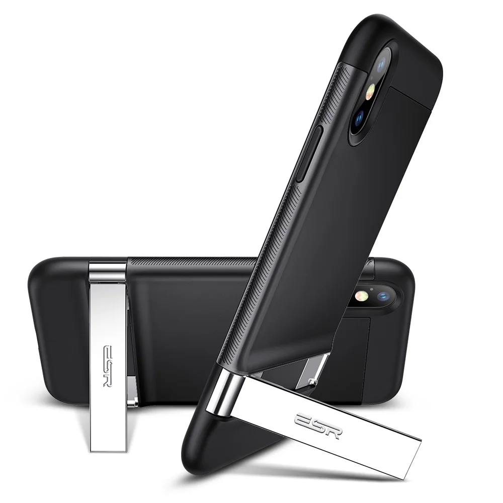 Black Чехол ESR для iPhone XS XR XS Max, металлический чехол с подставкой, вертикальная и горизонтальная подставка, Жесткий Чехол-бампер для iPhone XS XR XS Max - Цвет: Black