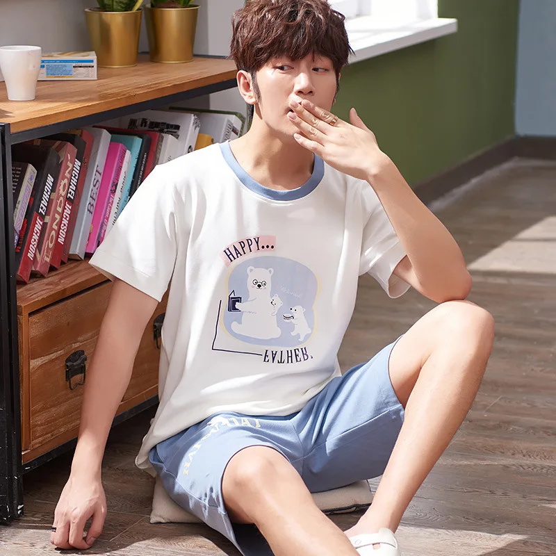 

cotton, men's couple, lovely cartoon, two-piece set, Korean version, sweet and can wear household clothes outside