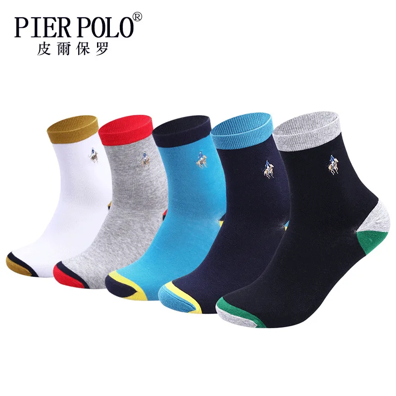 035 5 пар/лот Высококачественная брендовая одежда Pier Polo модные Повседневное хлопковые носки Бизнес вышивка Для мужчин носки от производителя; - Цвет: 035