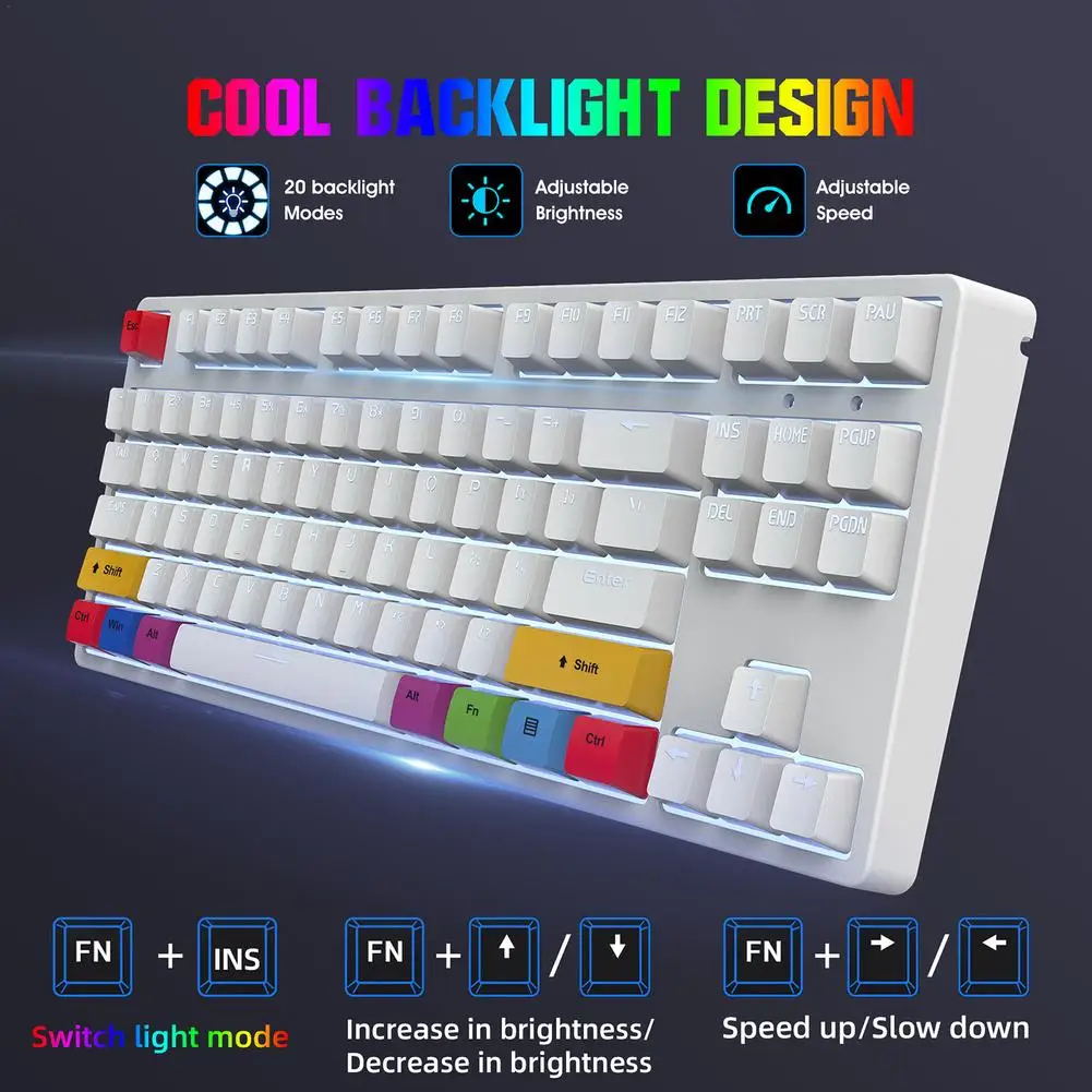 

Red Shaft Mechanical Keyboard, for PC Laptop 87-key Ergonomic Gaming Keyboard, Type-C Wired LED Backlit Light Design Keyboard