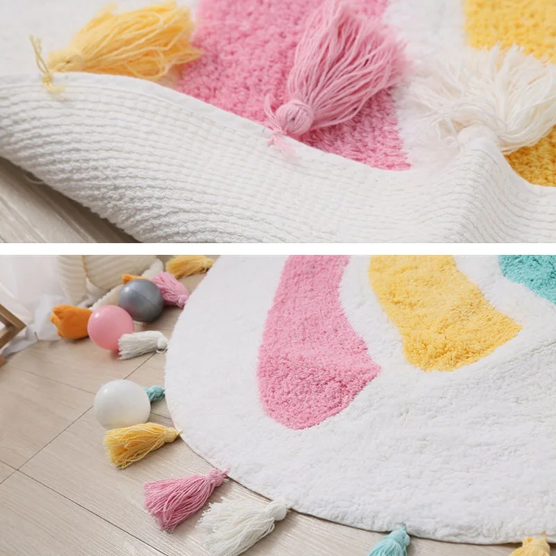 rainbow tassel rugs kids room floor carpet thick girl boy room rugs anti slip mat bedroom bedside children game crawling mat free global shipping