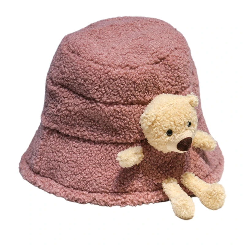 

Women Winter Fluffy Plush Warm Bucket Hat Cute 3D Stuffed Teddy Bear Wide Brim Harajuku Outdoor Panama Fisherman Cap