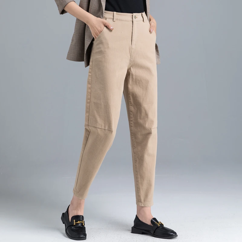 High Waist Ankle Length Pants Women Casual Style Solid Loose Ankle-Length Trousers Pockets Regular New Fashion