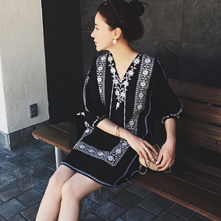 Женские платья TEELYNN размера плюс винтажное черное хлопковое мини-летнее платье с