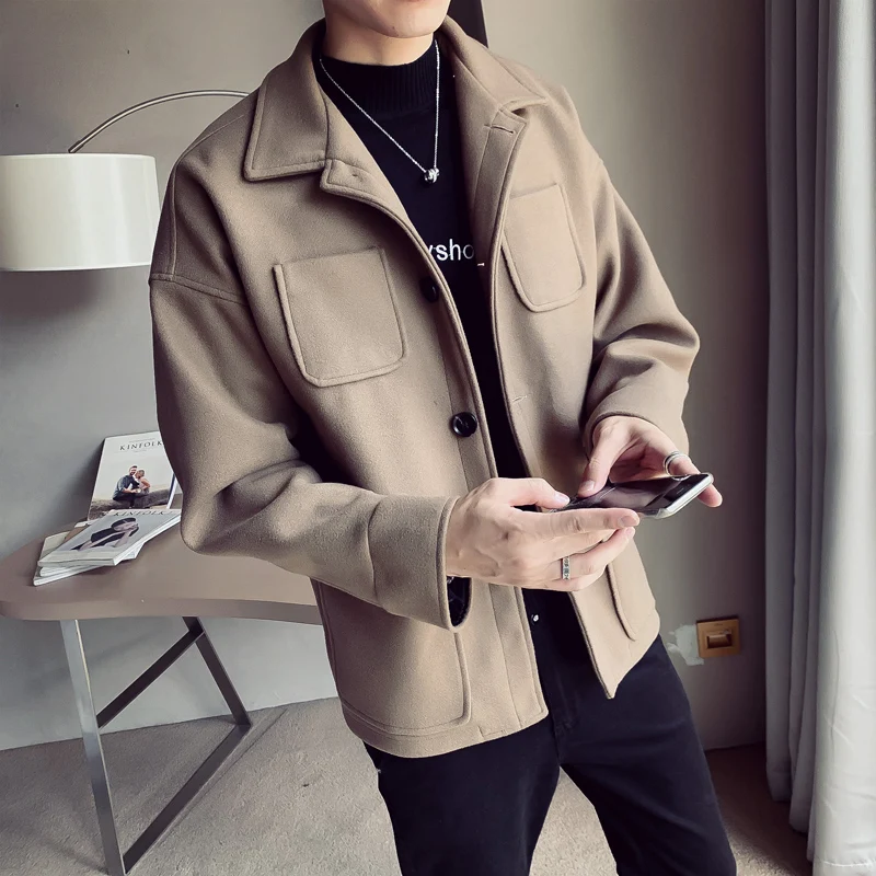 Осень и зима мужское однобортное шерстяное повседневное пальто короткий