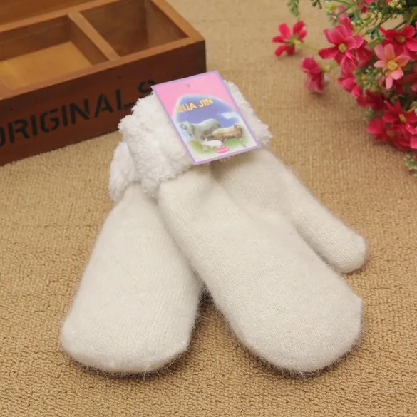 

Double Layer Thickened Mittens Knitted Warm Autumn/Winter Pure Color Gloves