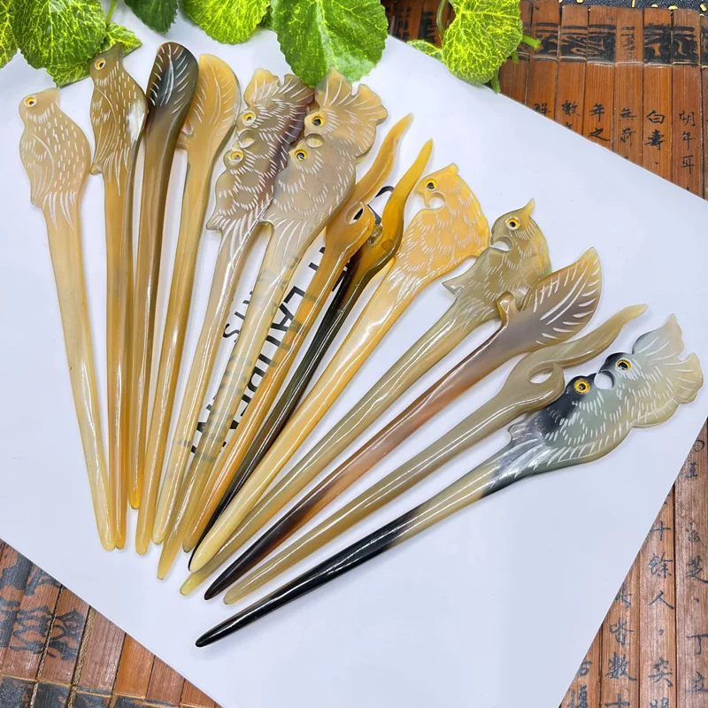 Китайские винтажные шпильки для волос с натуральными рожками женские милые