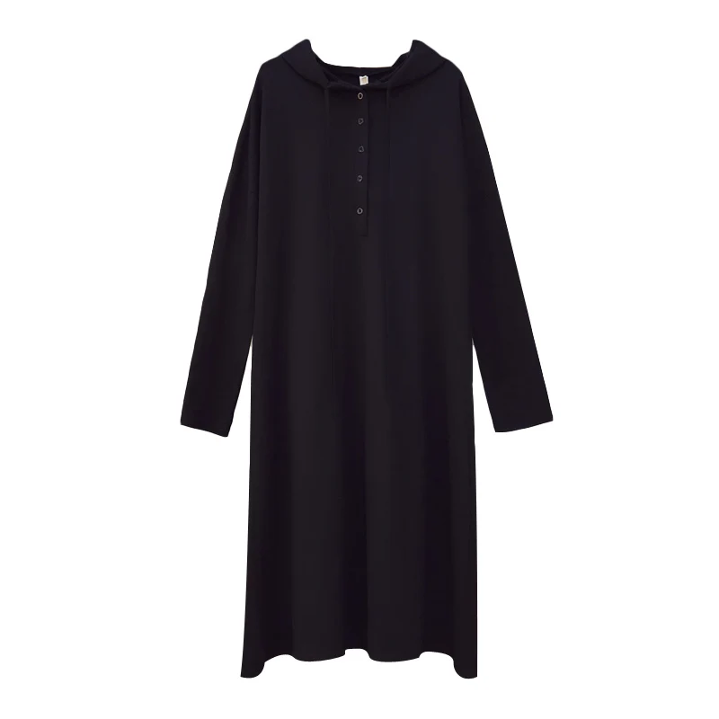 

EHQAXIN Autumn Winter Large Size Women's Long Sleeve Dress Fashion Hooded Button Straight Long Sweater Dresses Casual XL-5XL