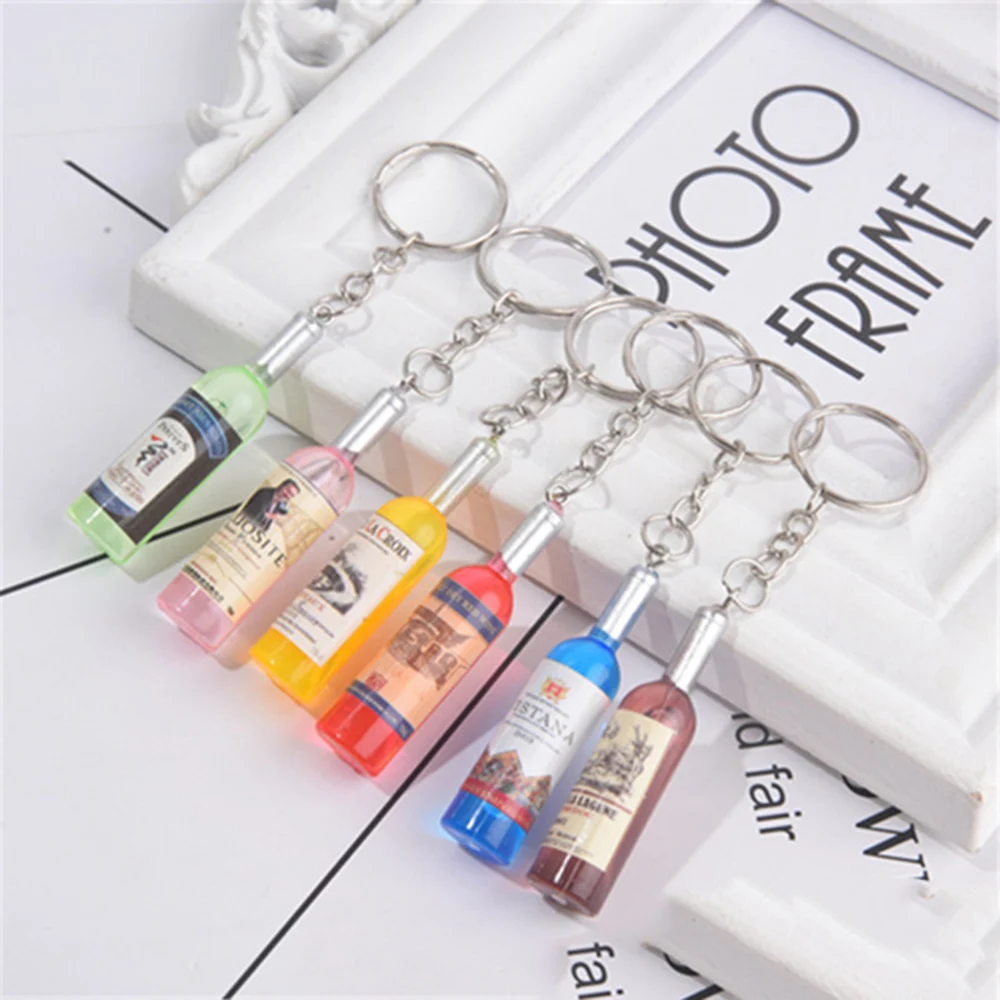 

15PCS New Wine Bottle Key Chains Key Ring Fashion Handmade Resin Keychain Women/Men's Gifts