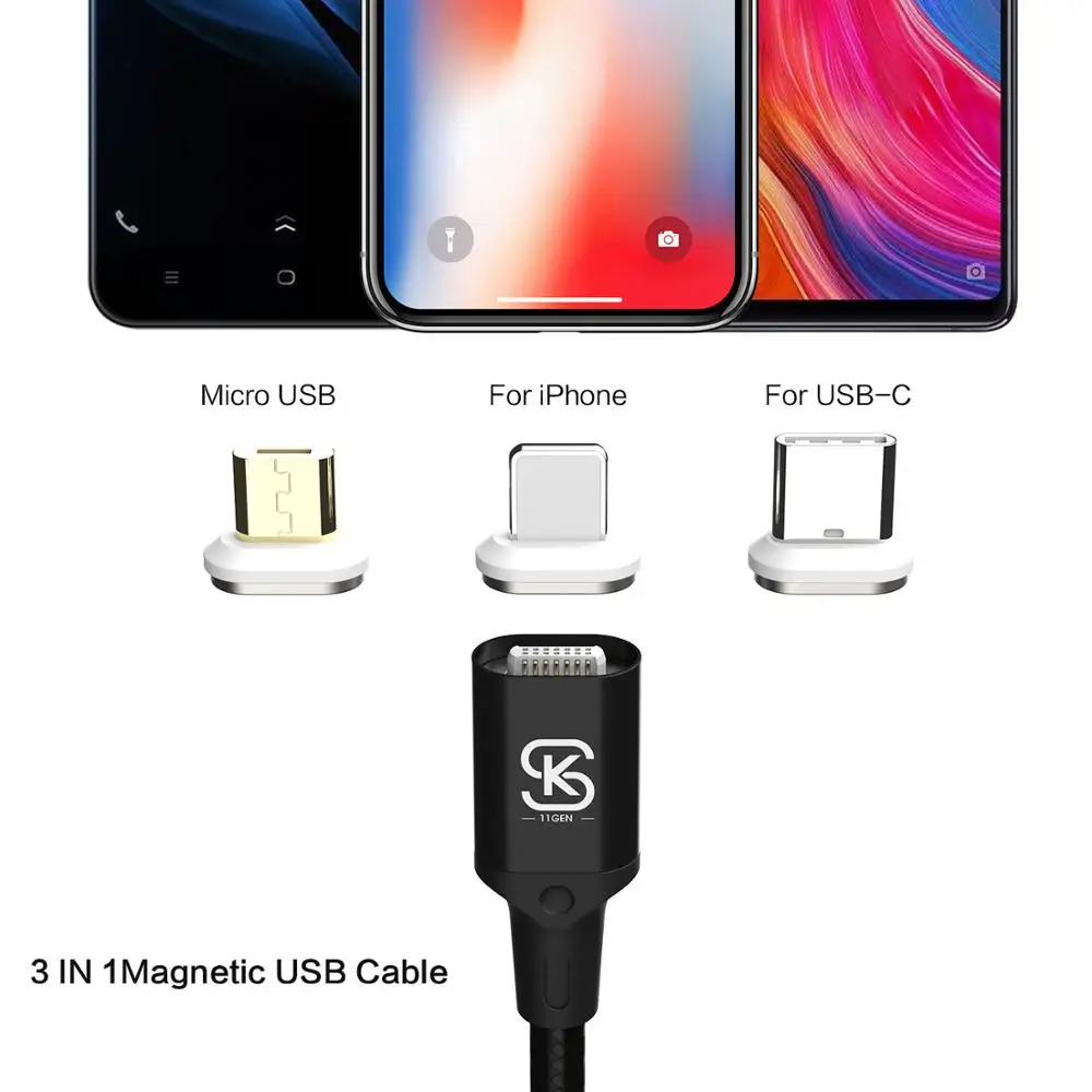 Магнитный кабель SIKAI 3A 2 4 А для Iphone 11X8 6 plus micro USB Сверхбыстрый зарядный Android