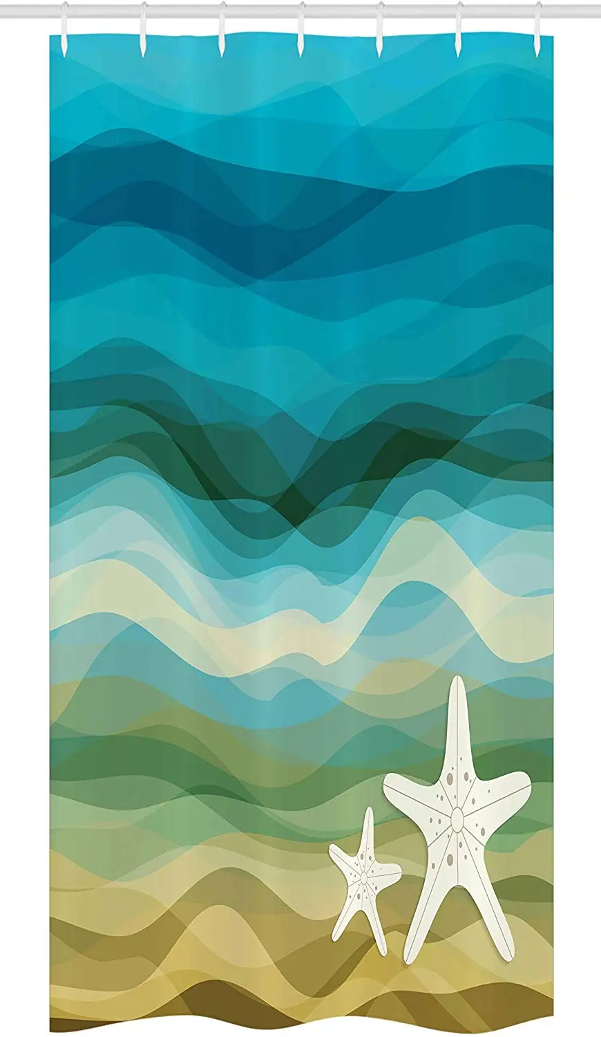 

Abstract Stall Shower Curtain Abstract Design Modern Illustration of Waves Starfish Sandy Beach Aquatic Theme Fabric Bathroom