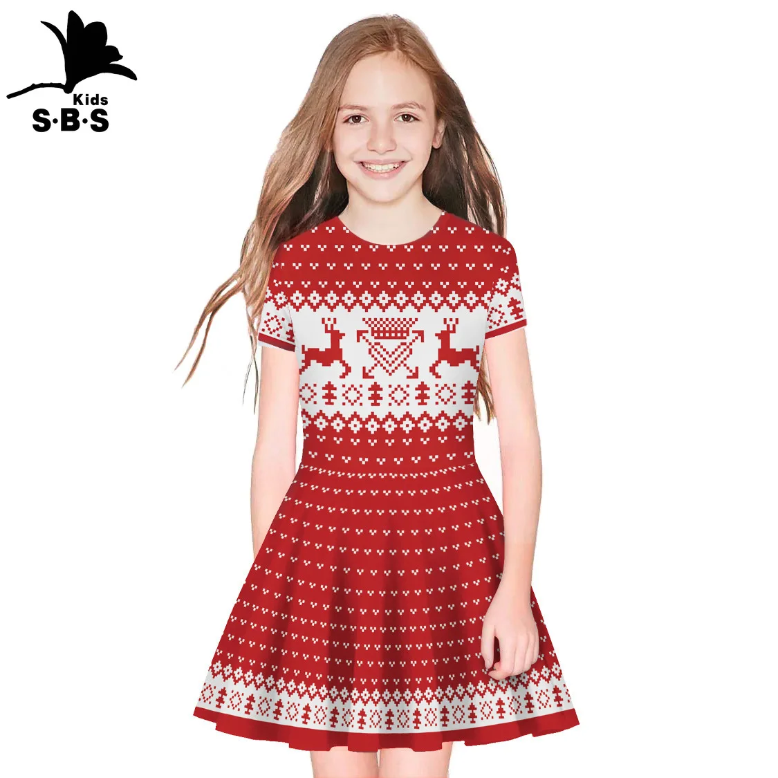 

Children's Clothes 2021 New Arrival Christmas Snowman Digital Print Children's Trendy Short Sleeve Dress Cute Children's Dress