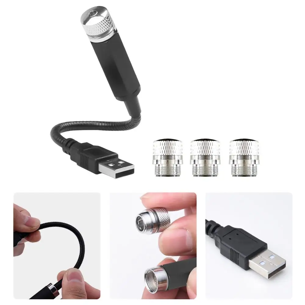 4 в 1 Автомобильный потолочный светильник со звездами атмосферное украшение