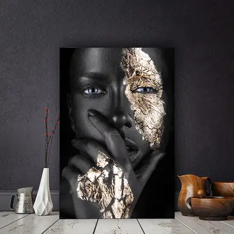 Картина маслом на холсте с изображением женщины из черного золота в африканском стиле, плакаты и принты, Скандинавская Настенная картина дл...
