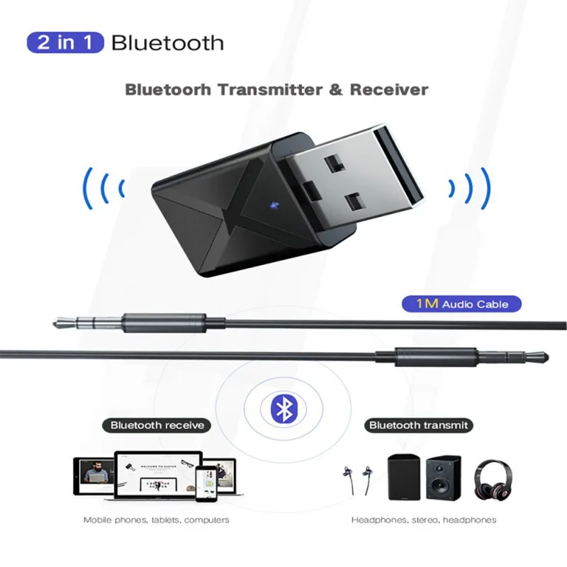 Аудио адаптер приемник Bluetooth 5,0 передатчик беспроводной ключ 3,5 мм, AUX, разъем