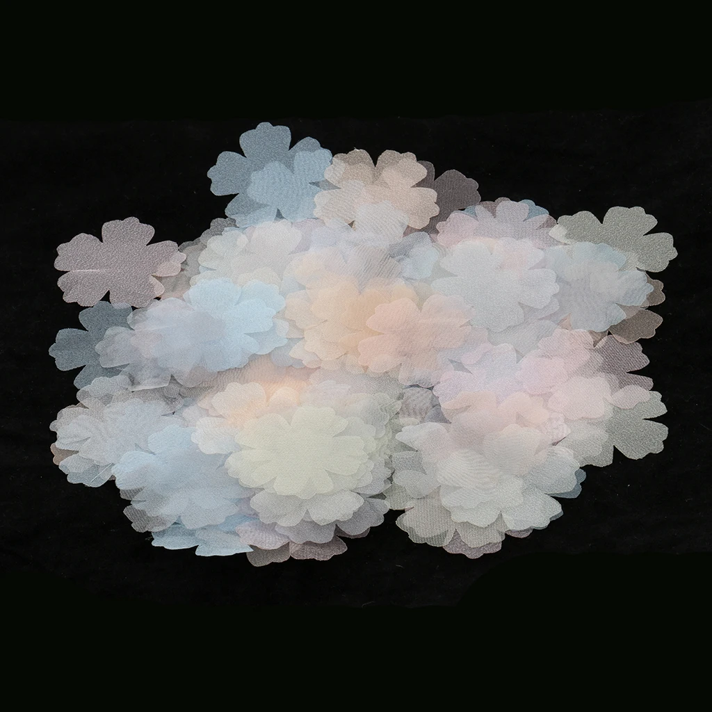 

100Pcs DIY Chiffon Tulle Flowers Ribbon Flowers Bows Appliques Home Party