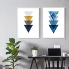 Современные Геометрические настенные художественные абстрактные Формы Солнце Горный холст живопись синие треугольники плакат скандинавский Декор для гостиной в рамке