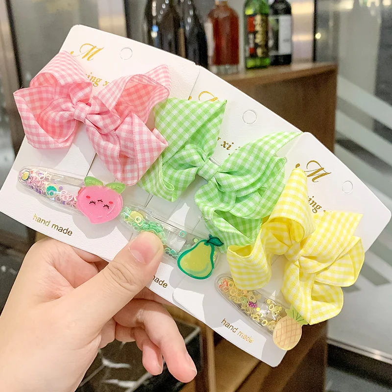 Супер сказочные цветные клетчатые заколки пряжки в Корейском стиле с фруктами и