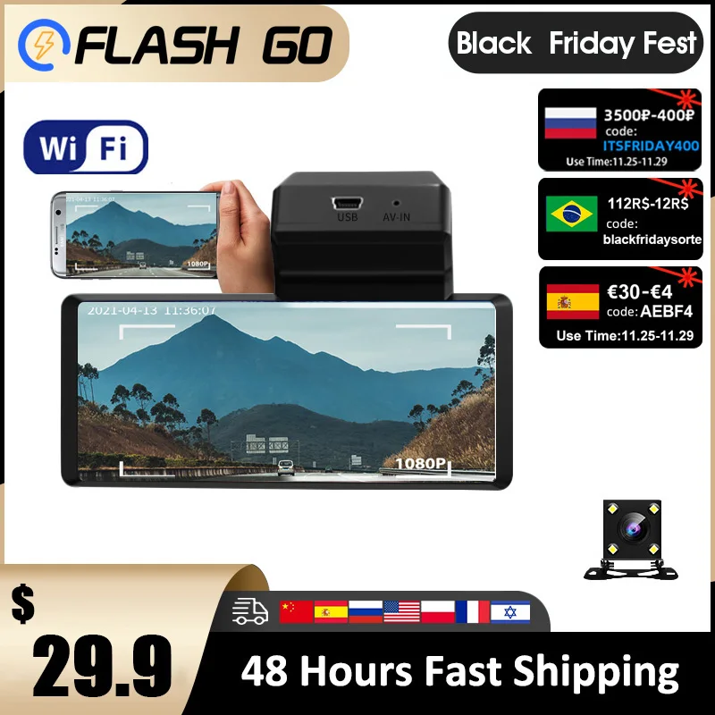 Автомобильный видеорегистратор Wi-Fi и приложение умный с камерой заднего вида 3 16