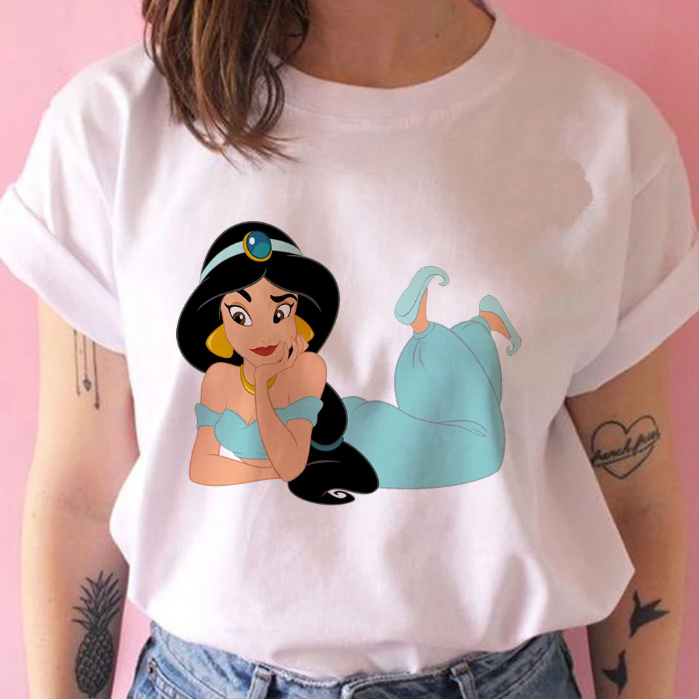 

Disney Free Shipping Jasmine Princess Aladin T-Shirt Woman Short Sleeve Europe Family Daily Matching Ropa Mujer Tshirt Femme
