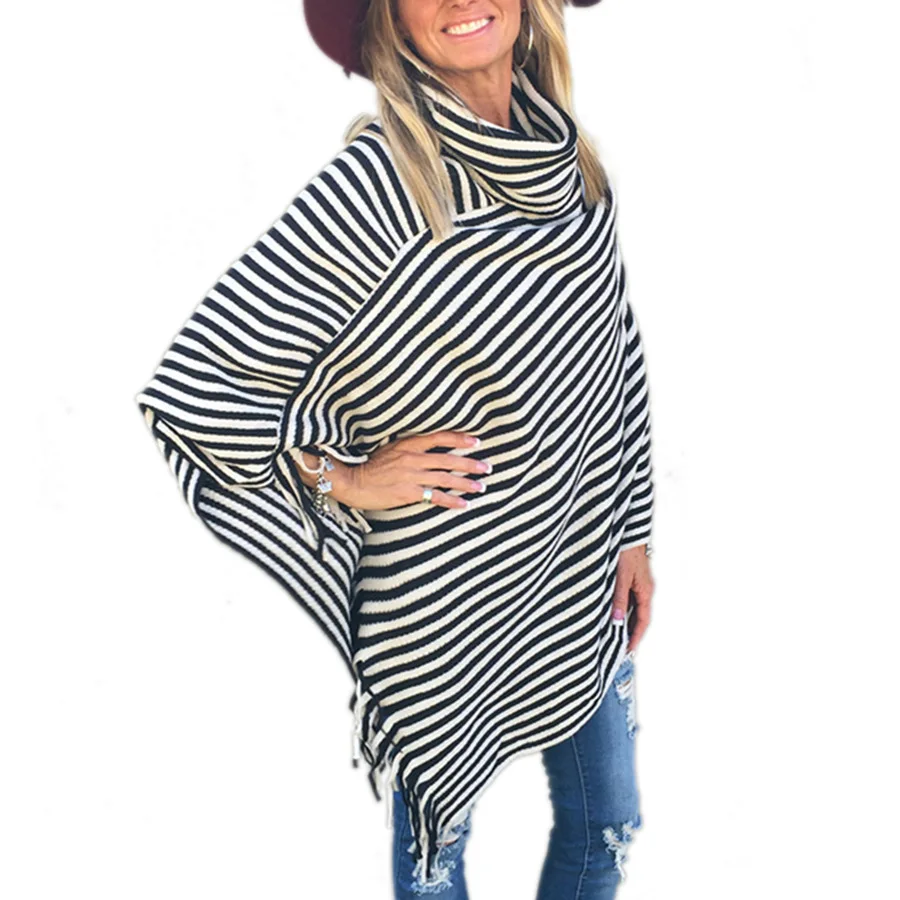 Осенне зимние свитера женские накидки водолазки пуловеры пончо с кисточками