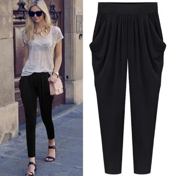 Летние женские шаровары с высокой талией свободные прямые брюки до щиколотки