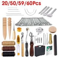 60pcs professional leather craft tools kit for hand sewing stitching working wheels stamping punch tools set