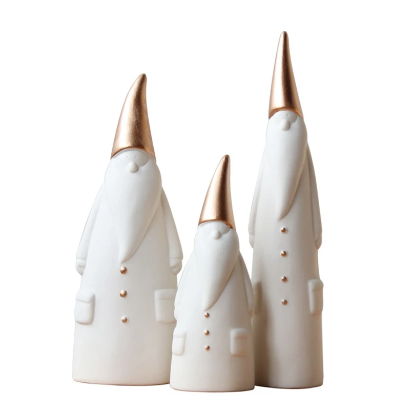 

3Pcs/Set Ceramics Santa Claus Figurines Gift Christmas Decoration Statue Scandinavian Style Nordic Home Decoration