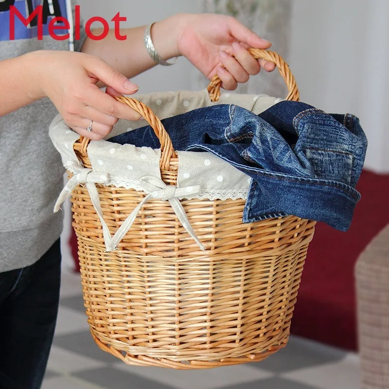 

Willow Rattan Plaited Dirty Clothes Basket Clothes Storage Bucket Laundry Basket Sundries Storage Basket Handmade