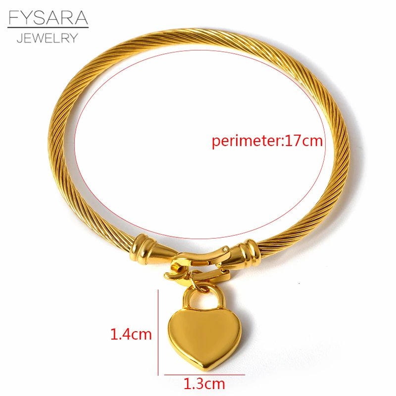 Heart Gold color FYSARA 361L титановые браслеты из нержавеющей стали с тросом браслеты с замком для ключей браслеты для женщин наручные браслеты золотые подвески ювелирные изделия - Окраска металла: Heart Gold color